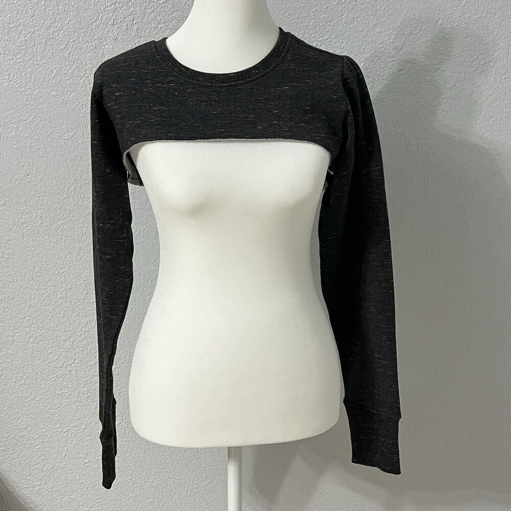 Gymshark Sol Lift Super Crop Long Sleeve Black Marbel Size Extra Small